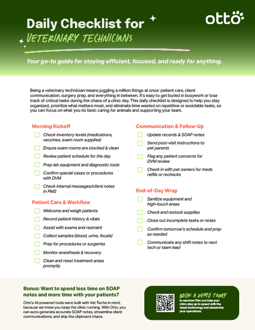 Vet Tech Checklist Preview of the front desk efficiency checklist